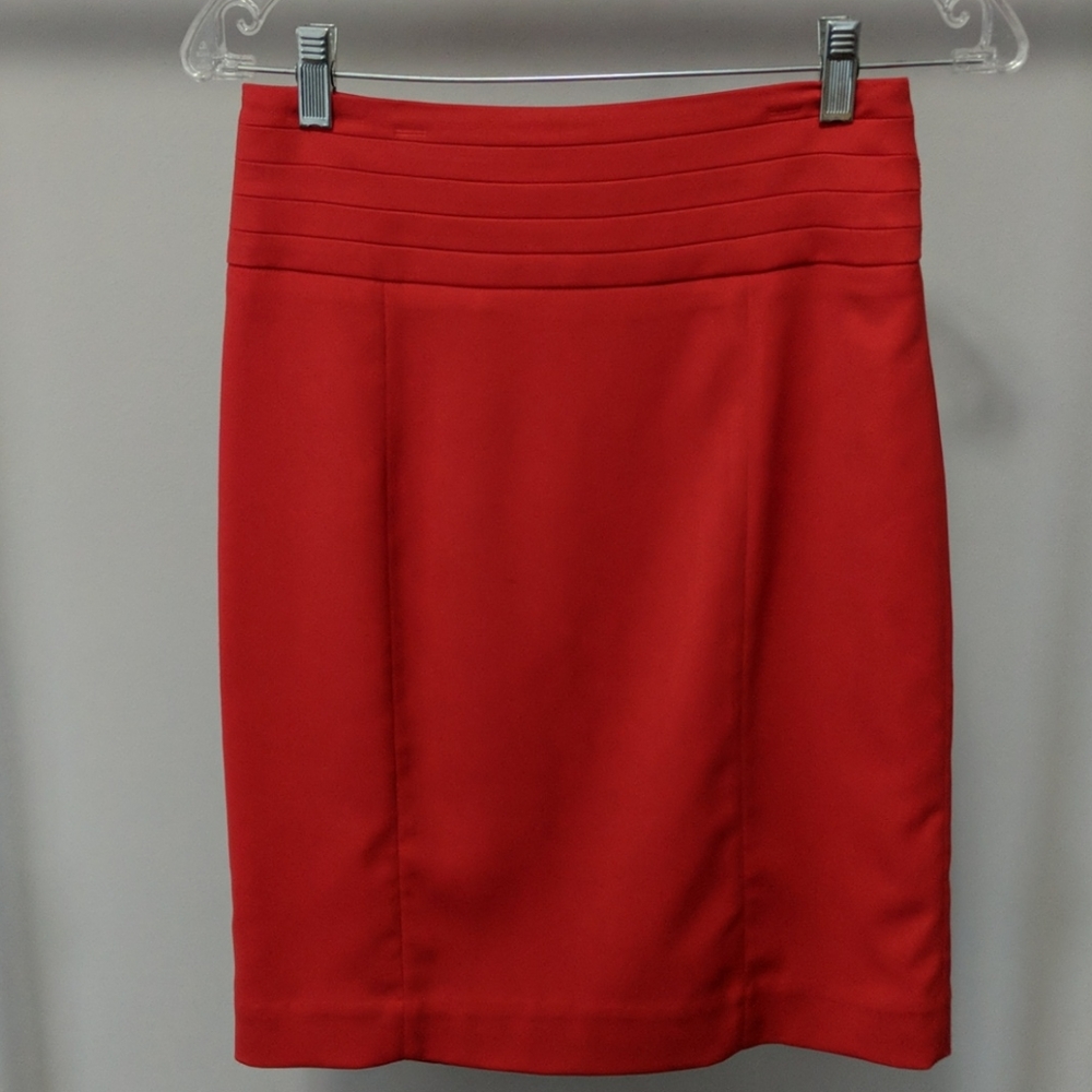 Red High-waisted Pencil Skirt